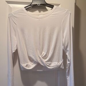 Athleta White Long-Sleeve Twist Front Crop Tee